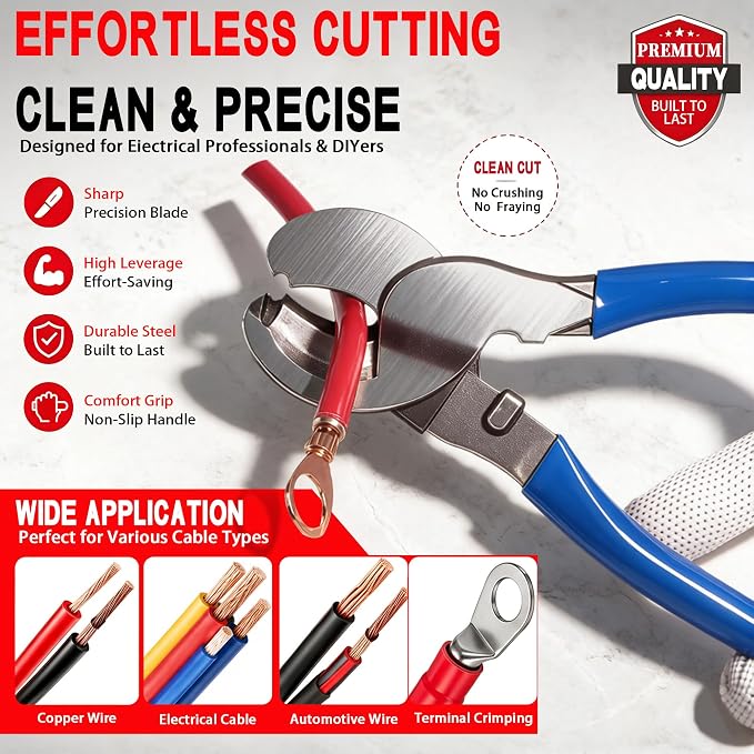 10-Ton Hydraulic Crimping Tool Kit with Cable Stripper, 12 AWG–4/0 AWG Heavy Duty Cable Crimper & Radial Wire Stripping Tool, Precision Hex Dies for Battery Cables, Electrical Lugs & Wire Rope