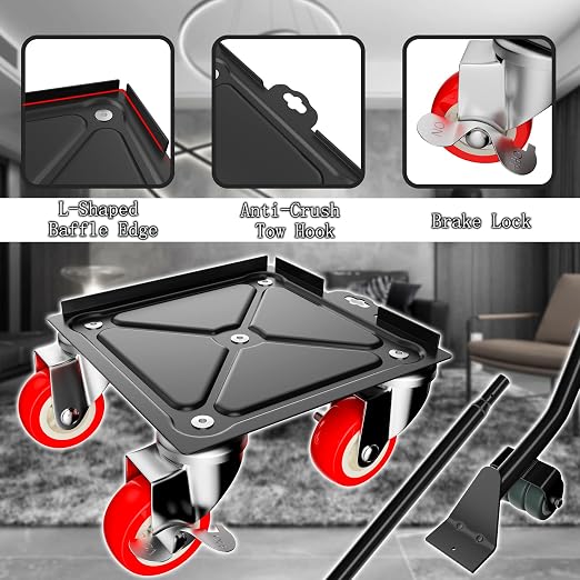 Furniture Dolly,Furniture Movers with 5 Wheels,Silent & 360° Rotating Wheels & Side Brake,3400 Lbs Capacity,Carbon Steel Panel Heavy Duty Dolly for Appliances,Sofas,Beds,Pianos