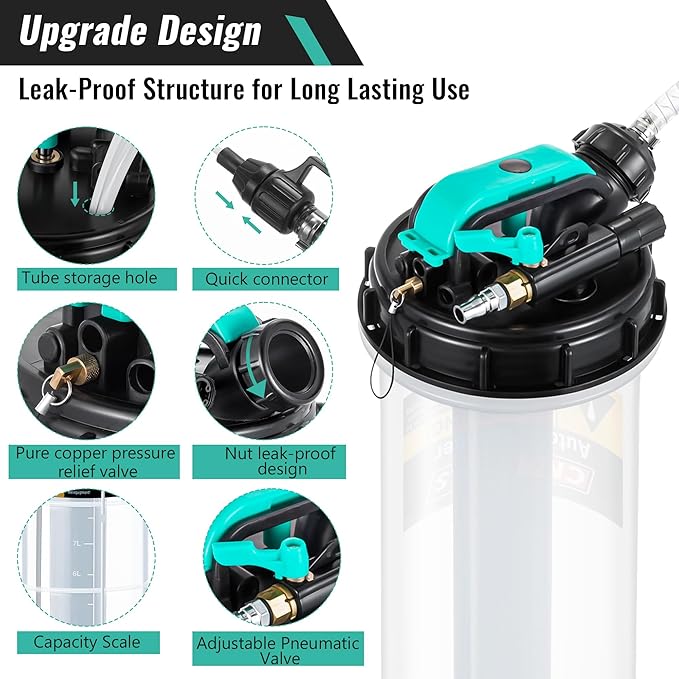 Estune 2.5 Gallon (9.5L) Fluid Extractor Pump, Pneumatic Manual Oil Extractor Pump for Oil Change, Oils Vacuum Pumps Extractors with 5 Pcs Brake Bleeding Hose for Cars, SUVs, Trucks, RVs, motorcycles
