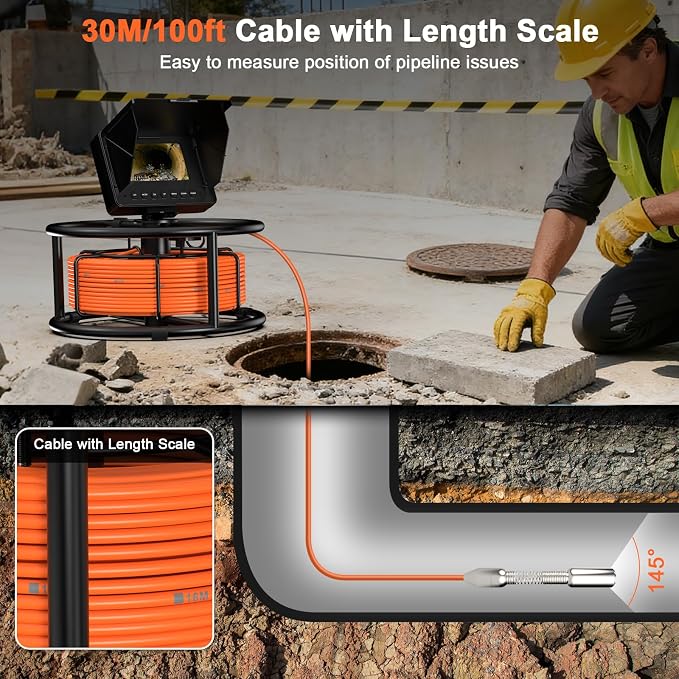 Sewer Camera 100 FT, 4.3" HD Screen, 18mm Industrial Endoscope with DVR Function, 32GB Card, Portable Drain Camera with 8500mAh Battery,Ideal for Plumbers and Homeowners