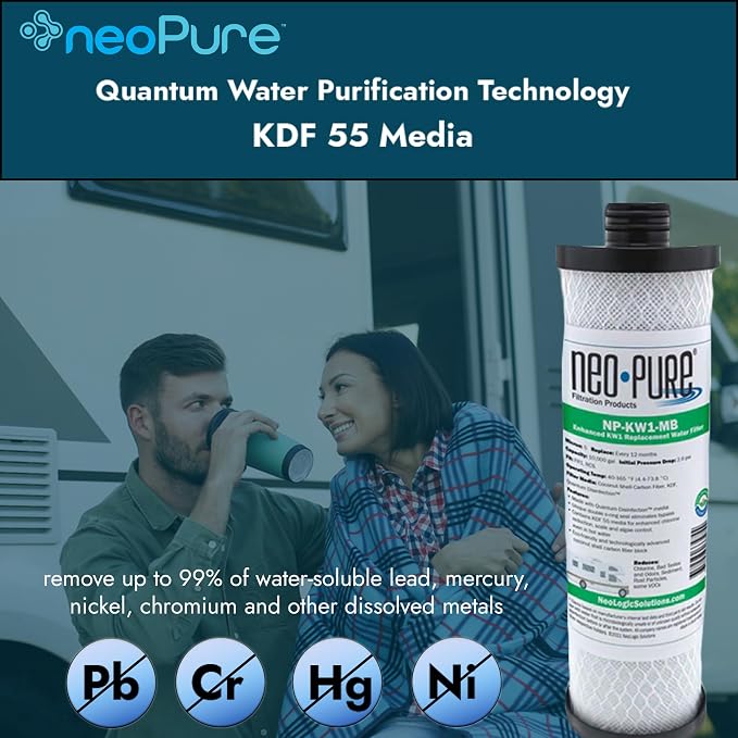Neo-Pure NP-KW1-MB Compatible Replacement for WaterPur™ KW1 RV Water Filter- Now Available as MAX Filter- With Quantum Water Purification KDF 55 Media and Coconut Shell Carbon Fiber 2-Pack