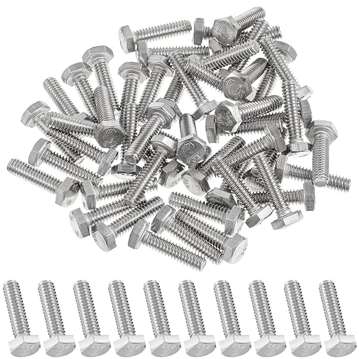 Zonon 50 Pcs 1/4-20 x 1 Hex Head Screw Bolt 18-8 (304) Stainless Steel Hexagon Bolts, Fully Threaded, Plain Finish, External Hex Drive (Silver)