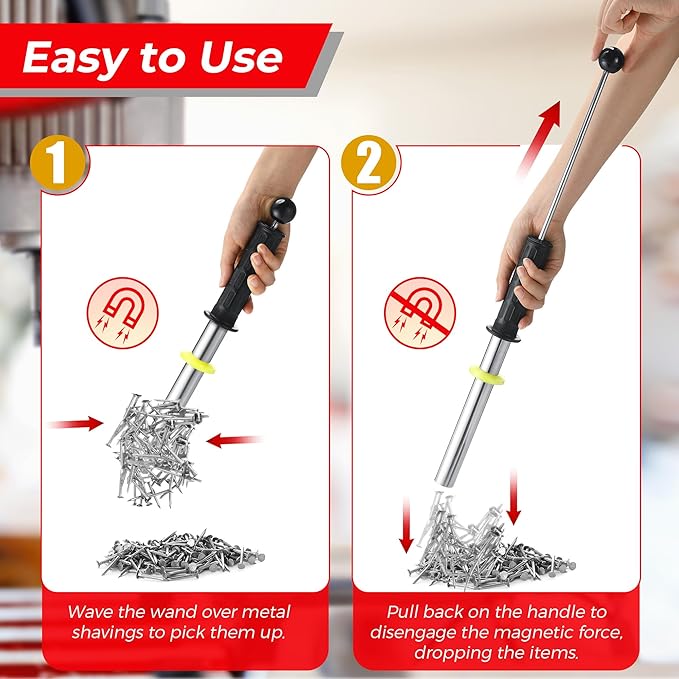 Magnetic Pickup Tool, Magnet Wand with Release Handle, Magnetic Chip Collector for Pickup Nails, Screws and Metal Cuttings & Shavings (3 Pack)