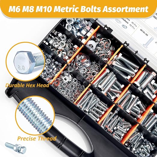 Kadrick 820Pcs Metric Bolt Assortment,Grade 8.8 M6 M8 M10 Hex Heavy Duty Bolts and Nuts Kit,M6-1.0 M8-1.25 M10-1.5 (12mm to 45mm),Eco-Friendly Zinc Plated