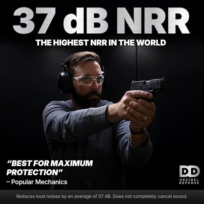 DECIBEL DEFENSE Professional Safety Ear Muffs 37dB NRR - The HIGHEST Rated & MOST COMFORTABLE Ear Protection for Shooting & Industrial Use - THE BEST HEARING PROTECTION GUARANTEED (EXTRA LARGE)