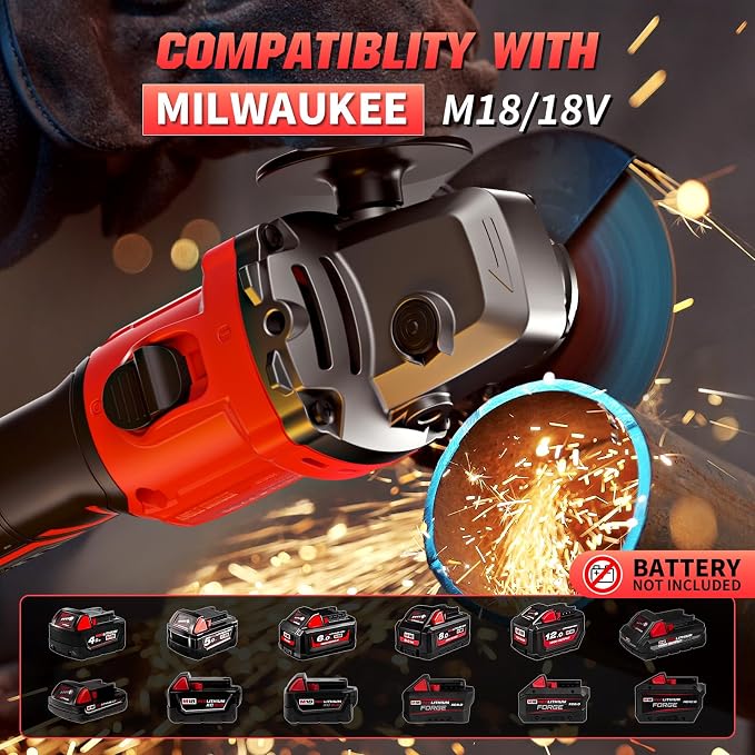 Angle Grinder 4-1/2" Cordless Compatible with Milwaukee 18V/M18 Battery, 6 Variable Speed Power Grinder, Brushless Angle Grinder Power Tools For Cutting Grinding Polishing (Tool Only)