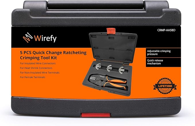 Wirefy Crimping Tool Set 5 PCS - Ratcheting Wire Crimper - for Heat Shrink, Nylon, Non-Insulated Connectors, Ferrule Terminals