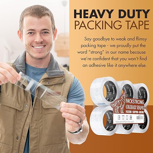 Packstrong Industrial Grade Clear Packing Tape 6 Rolls - 110 Yards per Roll - 3" Wide x 2.0 mil Thick, BOPP Adhesive Heavy Duty Tape for Box Office Moving Packaging Shipping