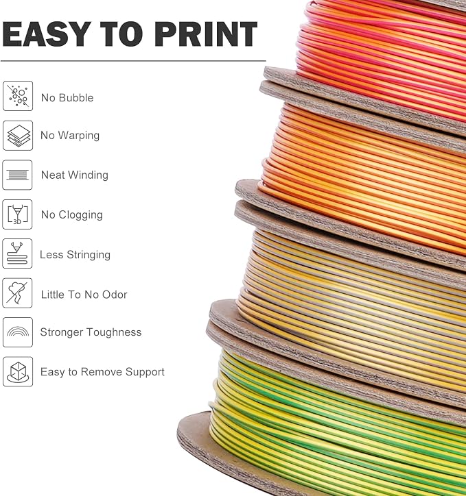 ERYONE PLA Filament 3D Printer Filament Bundle Multicolor 1.75mm +/- 0.03mm, PLA Filament 250g Spool, 4 Rolls, Silk Dual Color 2