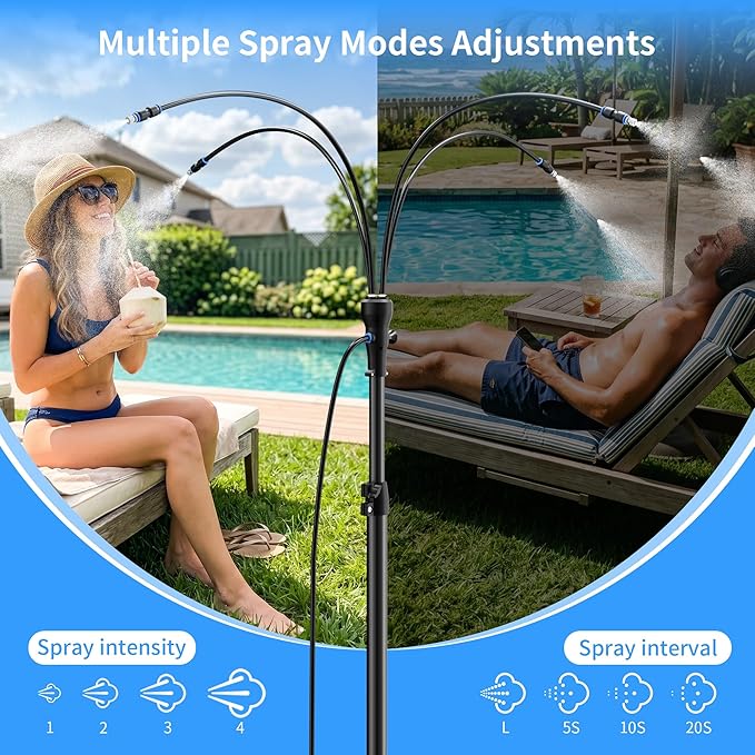 WESTTREE Standing Misters for Outside Patio, 4 Gallon Large Bucket Water Mister & Pump, 4+4 Spray Modes,Adjustable Height15FT Patio Portable Misters for Cooling Outdoor Camping Pool Backyard Garden