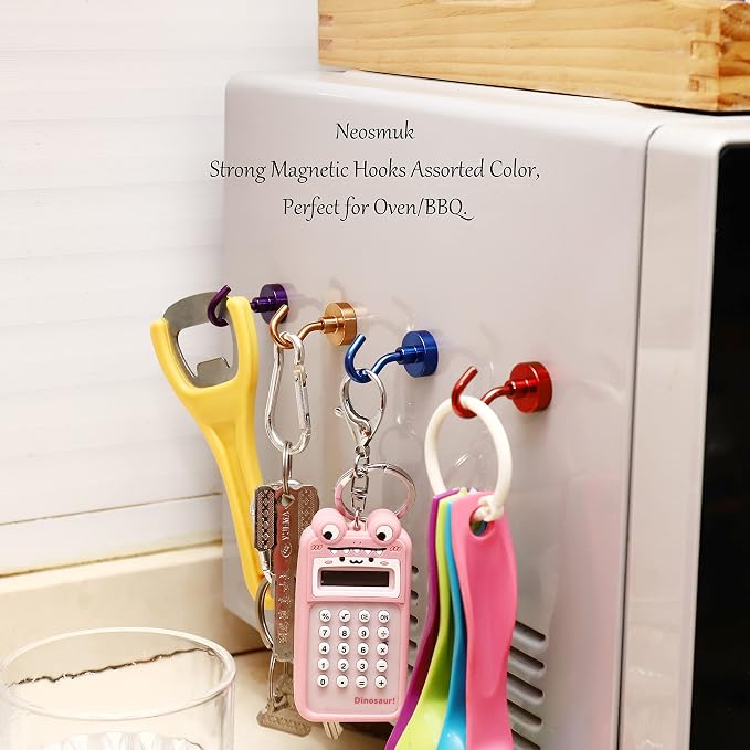Neosmuk Magnetic Hooks,Heavy Duty Earth Magnets with Hook for Refrigerator, Extra Strong Cruise Hook for Hanging, Magnetic Hanger for Cabins, Grill (Red, Pack of 20)