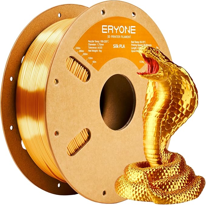 ERYONE Silk Color PLA Filament 3D Printer 1.75mm +/- 0.03mm, Shiny Filament Silk PLA 1KG(2.2lbs) Cardboard Spool, Silk Gold
