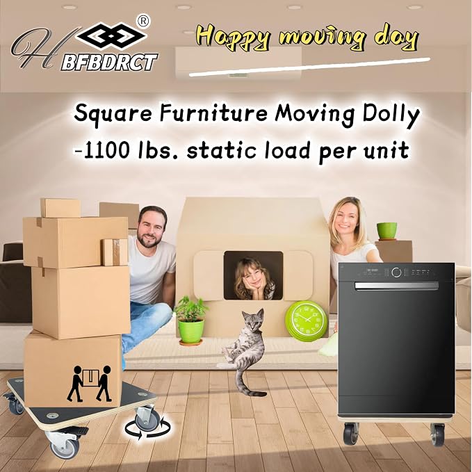 Furniture Moving Dolly Wood Platform Dolly 2 Packs, 1100 lbs Capacity Heavy Duty Wood Dollies cart with Wheels, Movers Carrier with 4 Soft Rubber Silent Wheels （2 with Brake+ 2 Without）
