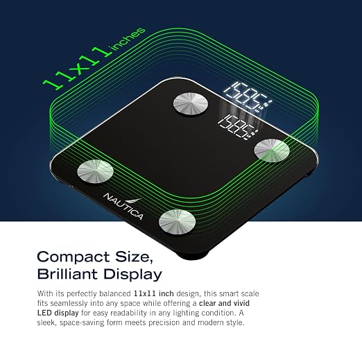 Nautica Body Tracker Digital Bathroom Scale, Bluetooth-Enabled Smart Scale with BMI, Body Fat, Muscle Mass Tracking & More, Syncs with Smartphone App for Body Composition Tracking, 396 Lbs.