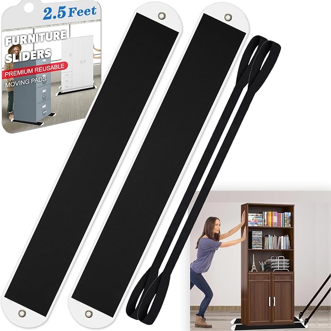 2 Pcs Large Appliance Slider with Pull Strap,Pull Furniture Slides,Moving Furniture Gliders Heavy Duty Sliding Sheet for Moving Heavy Furniture,Cabinets,Safes on Carpet and Hardwood Floor