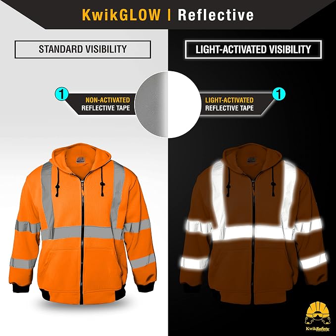 KwikSafety - Charlotte, NC - Men's Fleece Safety Hoodie | PPE Hi Vis Lightweight Reflective Jacket