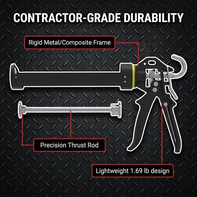 Heavy Duty Caulking Gun | 12:1 Manual Caulk Gun | 10oz Cartridges 300ml | No Drip Professional Calking for Painters, DIYers, Automotive, Contractors
