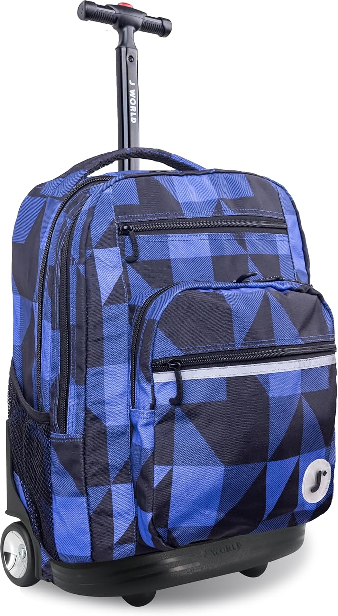 J World Sundance Laptop Rolling Backpack for Girls Boys. Roller Bookbag with Wheels, 20 Inch, Block Navy