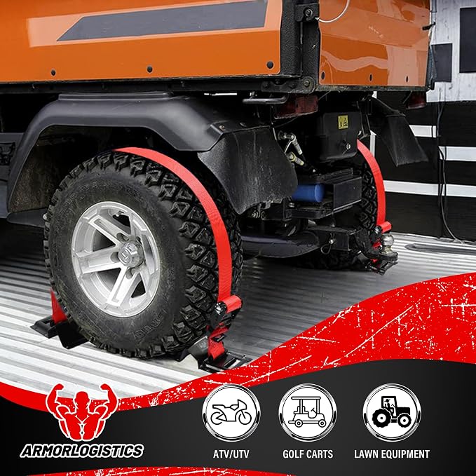 Wheel Chock Tie Down Kit, 4 Pack Heavy Duty Trailer Tire Straps Kit for ATV, UTV, Lawn Mower, 4,400lb Max Break Strength