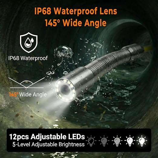 Sewer Camera, 100ft/30m, 4.3" Drain Camera with DVR Function, Snake Cable, Waterproof IP68 Borescope Camera with Light-12 LEDs & 32GB Card,Industrial Endoscope for Duct Pipe Home Inspection