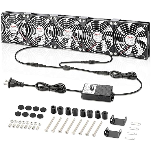 Wathai 120mm x 5 Small Box Computer Fan with AC Plug Dual Ball with Variable Speed Controller for External GPU, Server Rack Cabinet, Chicken Coop, Window Exhaust Cooling Ventilation