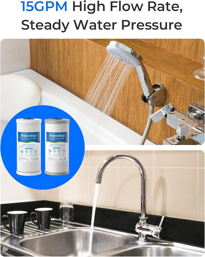 Waterdrop WF10FG Whole House Water Filter, Compatible with WHF21-FG, GE GXWH40L, FXHTC, Ispring, Culligan® RFC-BBSA, Whirlpool®, Any 10" x 4.5" System, Reduces Iron, Manganese, Chlorine, Odor