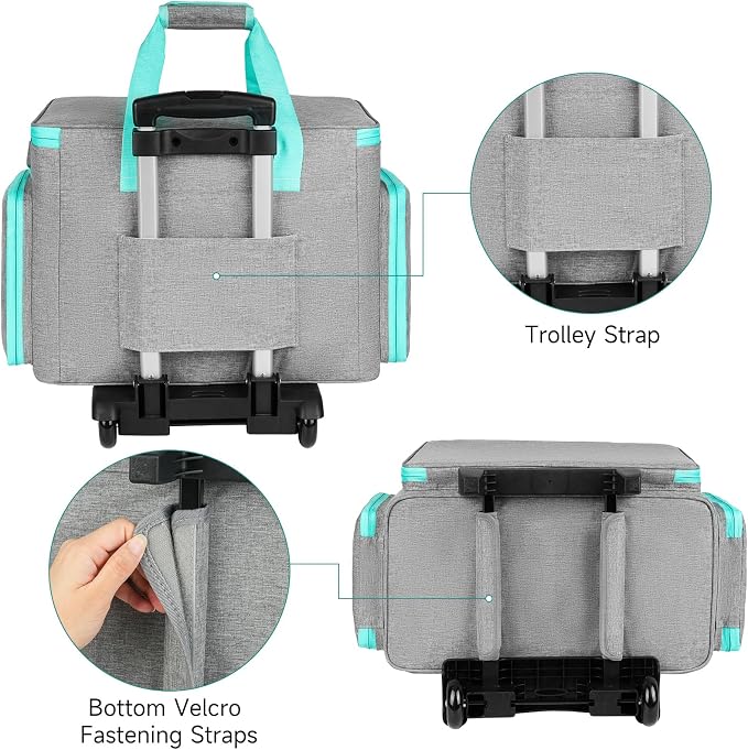 LEFOR·Z Rolling Sewing Machine Case with Wheels,Sewing Machine Carrying Bag,Trolley Tote Bag Fits for Most Standard Singer,Brother,Janome Sewing Machine and Accessories,Grey/Green