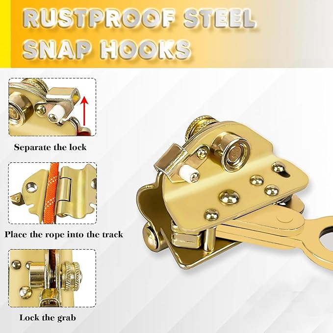 Fall Protection Safety Rope 100 FT Heavy Duty Vertical Roofing Rope with Alloy Steel Grab Snap Hooks Shock Absorber Fall Protection Tree Climbing Line Kit Tree Stand Safety Line Kit