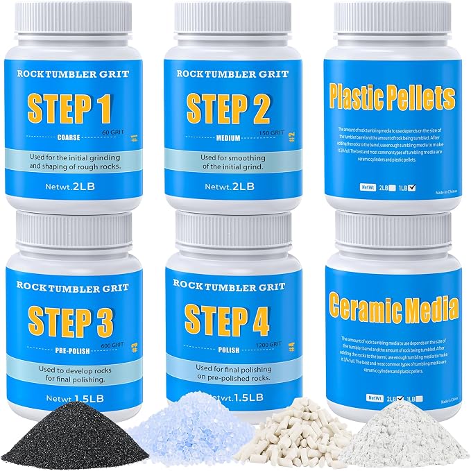 Rock Tumbler Grit Kit - 10LB Rock Polishing Grit & Ceramic Tumbling Media, 4-Step Polish Refill with Plastic Pellets, Polish Up to 70 lbs of Rocks, Compatible with All Rock Tumblers & Polishers