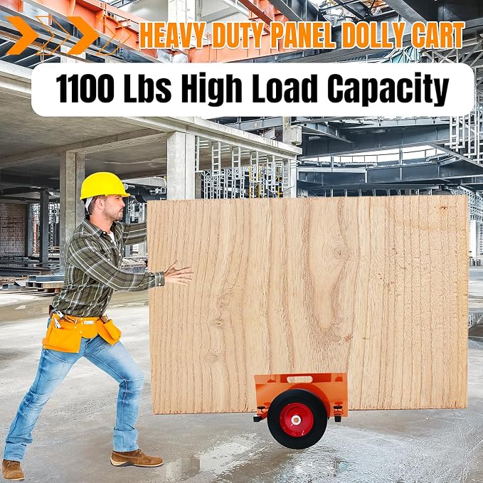 SST Heavy Duty Panel Dolly 1100LBS Capacity, Adjustable Drywall Mover & Door Cart for Slab, Wood Panels, Sheet Material Handling in Garage Warehouse Construction (Orange Black)