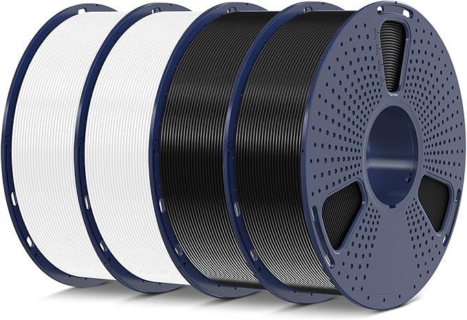 SUNLU 4kg PLA 3D Printer Filament Bundle, Neatly Wound Filament 1.75mm ±0.02mm, Individually Vacuum Packed, 4kg in Total, 1kg per Spool, 4 Pack, 4000g, Black+Black+White+White
