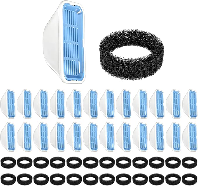 24+24 Pcs Filters & Sponges Compatible with PEKTACO 3.2L/2.5L Pet Fountain | Fine Purification Cleans Water, Freshens Odors