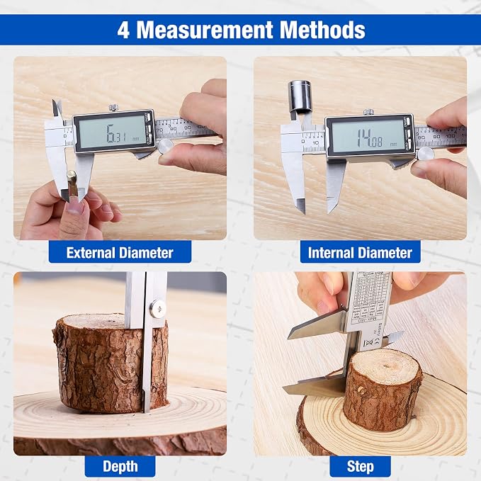 Raynesys Electronic Digital Caliper 6", Professional Precision Micrometer Calipers, ±0.001"/0.02mm Accuracy, Large LCD Display, Stainless Steel Diameter Measuring for Woodworkers/Jewelers/DIY Projects