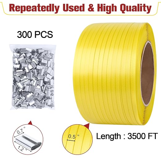 MYFAMIREA Heavy Duty Banding Strapping Kit with Tensioner Tool, 1/2"x 3500FT Polypropylene Plastic Packaging Strapping, 300 Metal Seals, Sealer Tool for Pallets, Logistics, Warehouse (Red)
