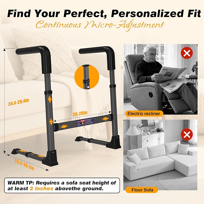 Couch Stand Assist for Elderly, Adjustable Chair Assist for Elderly Sit to Stand, Heavy-Duty Senior Lifting Devices & Standing Aids for Seniors, 400lbs Capacity, Black Carbon Steel