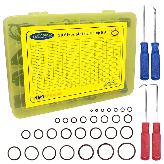 199PCS Viton O Ring Kits, 30 Metric Sizes FKM O Ring Kit, Fluorocarbon 75A, Chemical Resistant and Oil Resistance O-Rings for Various Chemicals, Hydraulic, Cylinders, Plumbing with 4PCS O-Ring Picks
