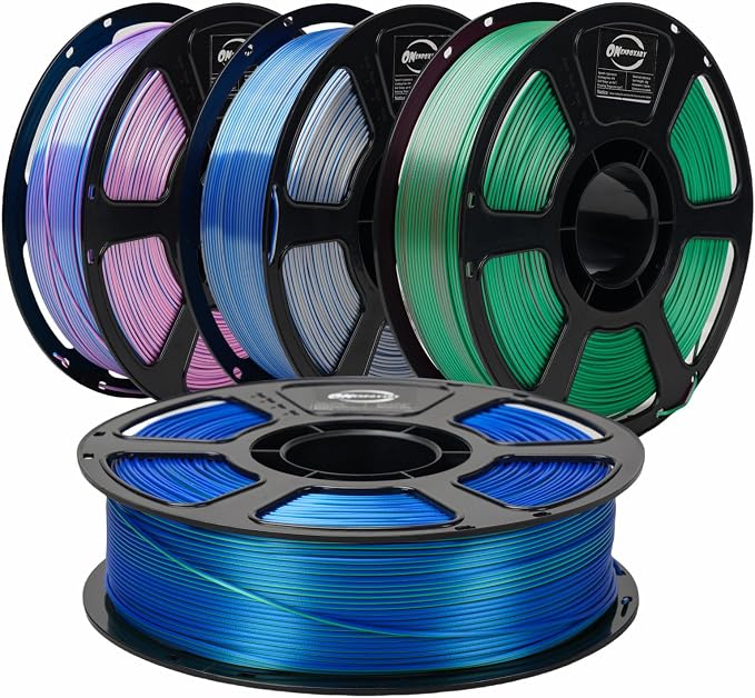 Dual Color Silk PLA 4KG 1.75mm 3D Printer Filament | 4 Pack Shiny BluePink+Bluegreen+BlueSilver+RoseGreen 1KG Spool(2.2 lbs) neatly wound,tangle-free for most FDM printers