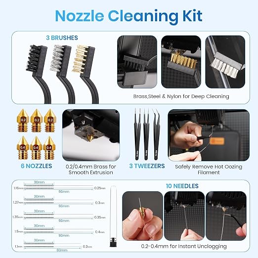141Pcs 3D Printer Accessories with 4-Layer Slotted Case, Precision Workstation, Includes Digital Caliper, Cordless Rotary Tool, PTFE Nozzle Coating for Bambu Lab, Flashforge, Ender 3, Anycubic