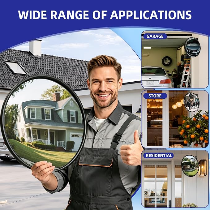 20 Inch Acrylic Convex Mirror with Wall Mount - Wide Angle Shatterproof Blind Spot Mirror for Store, Warehouse, Daycare, Indoor & Outdoor Safety