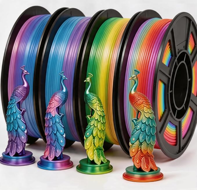 Silk PLA 3D Printer Filament Bundle 1.75mm Filajoy3D Multicolor 3D Printing Filament 250g*4 Dimensional Accuracy +/- 0.02mm for Most FDM 3D Printers