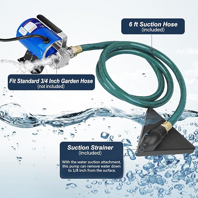 TecHome Water Pump, 115V 1/10HP 330GPH Water Transfer Utility Pump, With ON/OFF Switch And Suction Hose Kit.