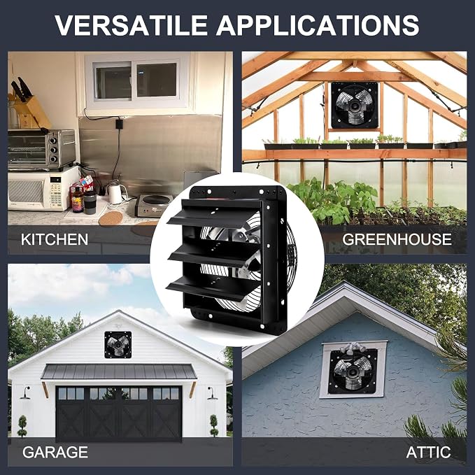 Criditpid 7 Inch Wall Shutter Exhaust Fan, Kitchen Exhaust Fan with ON/OFF Switch for Attic, Gable, Shed, Basement, Greenhouse, Garage Door Exhaust Fans, 576CFM, 1700RPM, Black