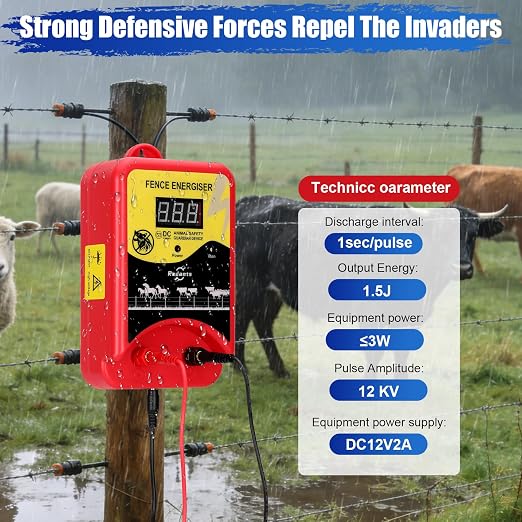 Electric Fence Charger for Livestock, Electric Fence Charger, Fence Energizer 12KV Effectively Repel Predators, Fence Charger Ensure Secure Livestock Containmen,Supply for Diverse Farm Needs