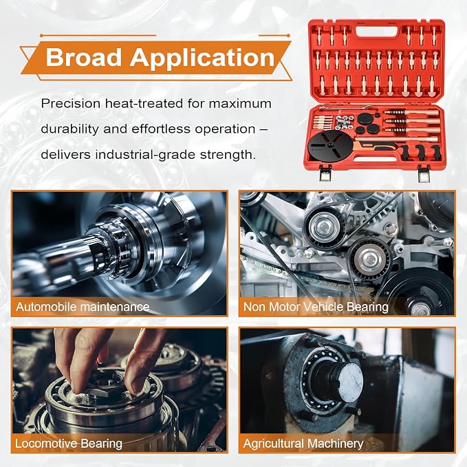 55-in-1 Bearing Puller Kit, Upgraded Heavy-Duty Wheel Bearing Removal Tool & Blind Hole Puller Set with Non-Slip Handle for Automotive, Industrial, Farm Use, Includes Portable Case (55in1-puller)