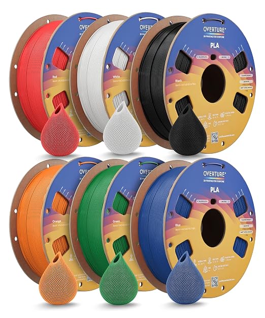 OVERTURE 6KG Bundle High Speed PLA Filament 1.75mm, Neatly Wound 3D Printer Filament 6 Pack 1kg Spool (2.2lbs) Rapid PLA, Fit Most FDM 3D Printers (6 Color P1)