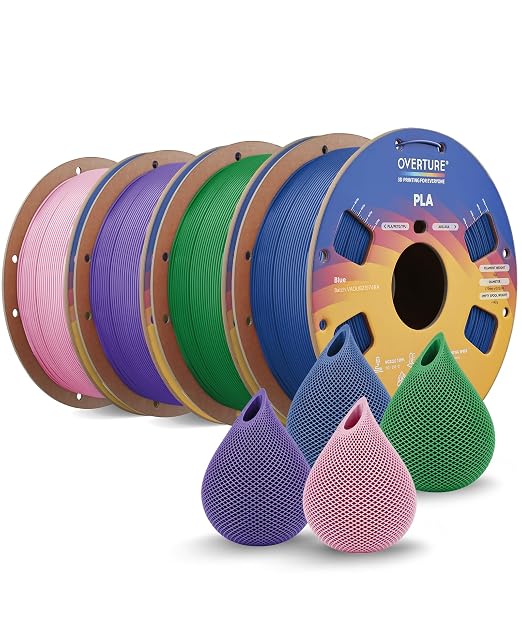 OVERTURE 4KG Bundle High Speed PLA Filament 1.75mm, Neatly Wound 3D Printer Filament 4 Pack 1kg Spool (2.2lbs) Rapid PLA, Fit Most FDM 3D Printers (Pink+Purple+Blue+Green)