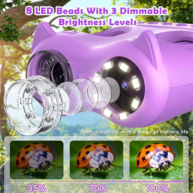 2-in-1 Kids Microscope and Telescope, 1000X Handheld Digital Microscope for Kids, 2.0" Screen, 8 LEDs, 10X Pocket Telescope for Outdoor, 1080P Camera STEM Toys Gift for Boys Girls 4-12, Purple