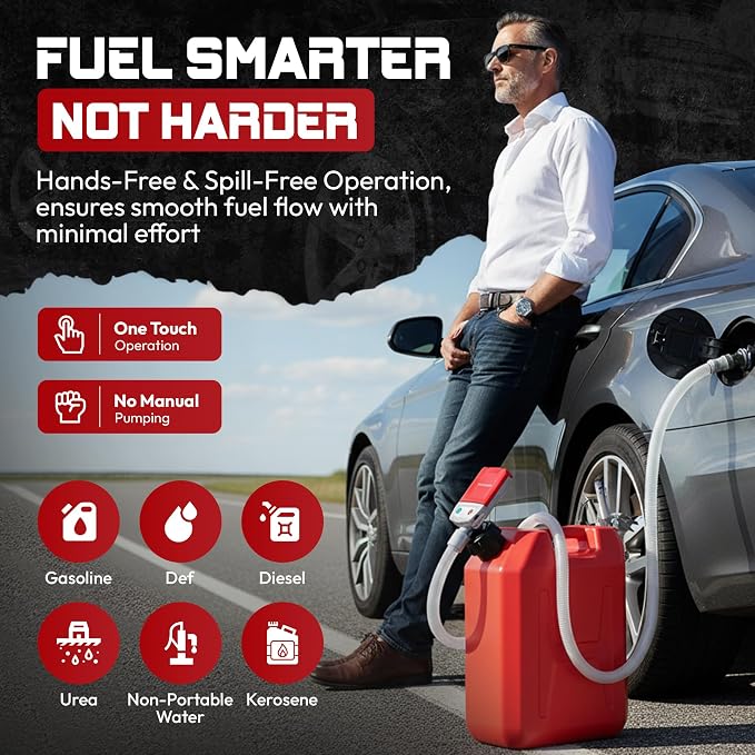 MAYALEAD Automatic Electric Fuel Transfer Pump, 3.8 GPM Portable Gas Can Pump, 51" Extra Long Hose, Battery or USB Powered, 4 Size Adapters with Leak Protection for Gasoline, Diesel, Kerosene, Oil