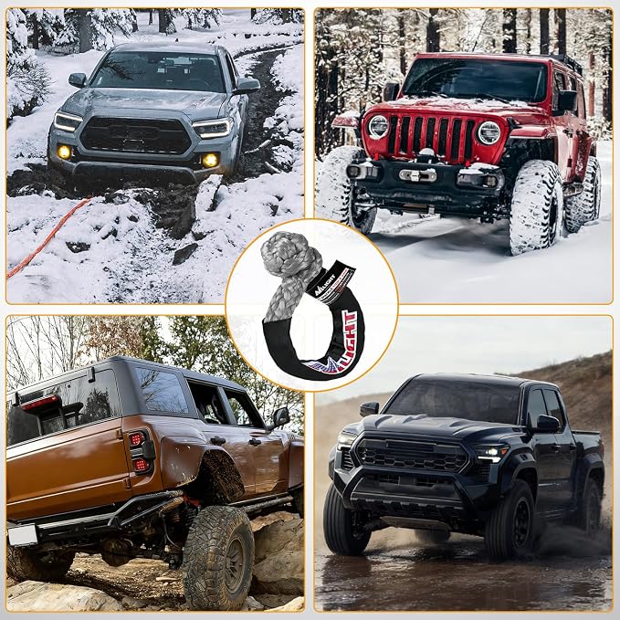 Nilight 2PCS Synthetic Soft Shackles 1/2" x 24" 56,000 LBS Breaking Strength with Extra Sleeves Heavy Duty Recovery Rope for Sailing SUV Off-Road Towing ATV UTV Trucks 4x4 (Gray)