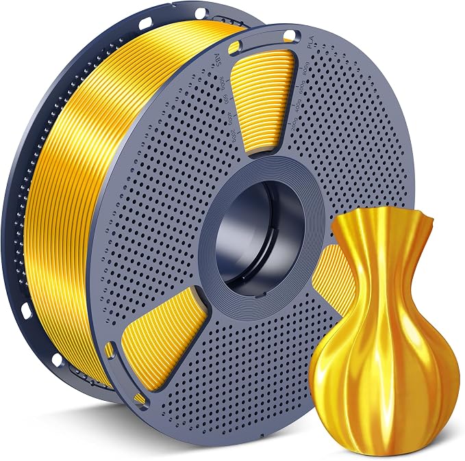 SUNLU Silk PLA Filament 1.75mm, Neatly Wound Shiny PLA 3D Printer Filament, Dimensional Accuracy +/- 0.02mm, Fit Most 3D Printers,Good Vacuum Packaging, 1kg Spool(2.2lbs), Silky Light Gold